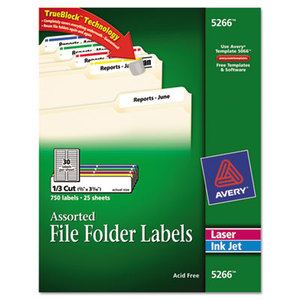 Avery 5266 Permanent File Folder Labels, TrueBlock, Laser/Inkjet, Assorted, 750/Pack by AVERY-DENNISON