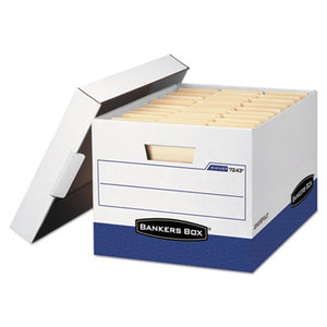 R-KIVE Max Storage Box, Letter/Legal, Locking Lid, White/Blue, 4/Carton by FELLOWES MFG. CO.