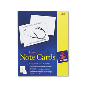 Avery 5315 Note Cards, Laser Printer, 4 1/4 x 5 1/2, Uncoated White, 60/Pack with Envelopes by AVERY-DENNISON