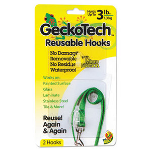 GeckoTech Reusable Hooks, Plastic, 3 lb Capacity, Clear, 2 Hooks by SHURTECH