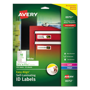 Easy Align Self-Laminating ID Labels, Laser/Inkjet, 1 1/32 x 3 1/2, White, 250 by AVERY-DENNISON
