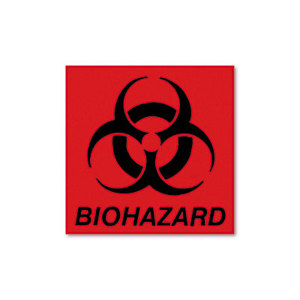 Biohazard Decal, 5-3/4 x 6, Fluorescent Red by RUBBERMAID COMMERCIAL PROD.