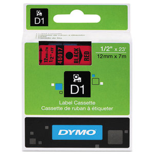 DYMO 45017 D1 Standard Tape Cartridge for Dymo Label Makers, 1/2in x 23ft, Black on Red by DYMO