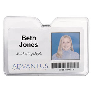 ID Badge Holder w/Clip, Horizontal, 4w x 3h, Clear, 50/Pack by ADVANTUS CORPORATION