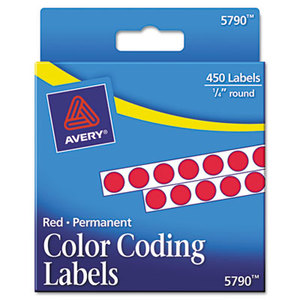 Avery 05790 Permanent Self-Adhesive Round Color-Coding Labels, 1/4" dia, Red, 450/Pack by AVERY-DENNISON