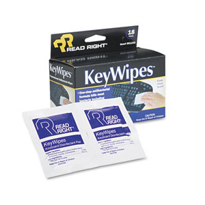 KeyWipes Keyboard & Hand Cleaner Wet Wipes, 5 x 6 7/8, 18/Box by READ/RIGHT