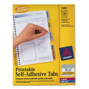 Avery 16283 Printable Plastic Tabs with Repositionable Adhesive, 1 3/4, Assorted, 80/Pack by AVERY-DENNISON