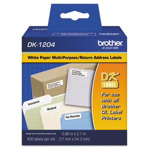 Brother Industries, Ltd DK-1204 Die-Cut Multipurpose Labels, .66" x 2.1", White, 400/Roll by BROTHER INTL. CORP.