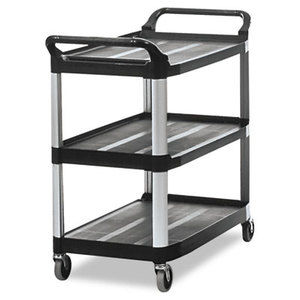Open Sided Utility Cart, Three-Shelf, 40-5/8w x 20d x 37-13/16h, Black by RUBBERMAID COMMERCIAL PROD.