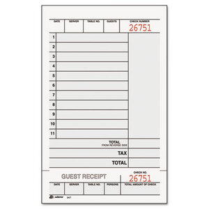 Guest Check Unit Set, Carbonless Duplicate, 7 1/4 x 4 1/4, 250/Pack by CARDINAL BRANDS INC.