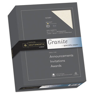 Granite Specialty Paper, Ivory, 24 lbs., 8-1/2 x 11, 25% Cotton, 500/Box by SOUTHWORTH CO.
