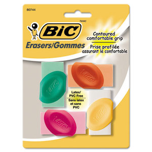 Eraser with Grip, Assorted Colors, 4/Pk by BIC CORP.