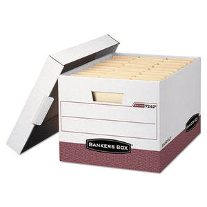 R-KIVE Max Storage Box, Letter/Legal, Locking Lid, White/Red 12/Carton by FELLOWES MFG. CO.