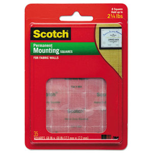 Permanent Heavy-Duty Mounting Squares for Fabric Walls, 7/10" x 17/25", 24/Pack by 3M/COMMERCIAL TAPE DIV.
