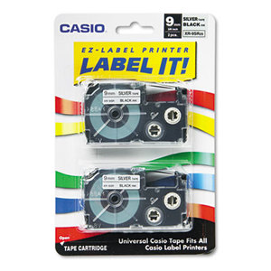 Casio Computer Co., Ltd XR9SR2S Tape Cassettes for KL Label Makers, 9mm x 26ft, Black on Silver, 2/Pack by CASIO, INC.