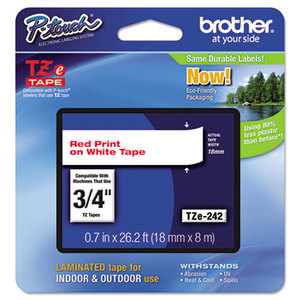 Brother Industries, Ltd TZE242 TZe Standard Adhesive Laminated Labeling Tape, 3/4w, Red on White by BROTHER INTL. CORP.