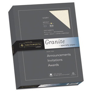 Southworth Company, Agawam, MA J938C Granite Specialty Paper, Ivory, 32 lbs., 8-1/2 x 11, 25% Cotton, 250/Box by SOUTHWORTH CO.
