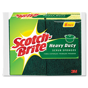 Heavy-Duty Scrub Sponge, 4 1/2" x 2 7/10" x 3/5", Green/Yellow, 6/Pack by 3M/COMMERCIAL TAPE DIV.