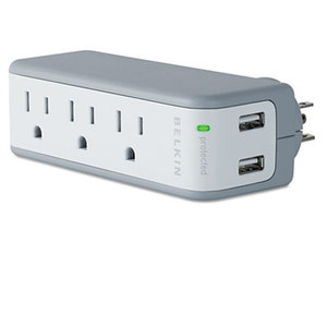Wall Mount Surge Protector, 3 Outlets/2 USB Ports, 918 Joules, Gray/White by BELKIN COMPONENTS