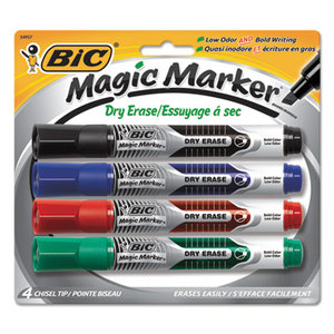 BIC GELITP41-AST Low Odor & Bold Writing Dry Erase Marker, Chisel Tip, 4/Pack by BIC CORP.