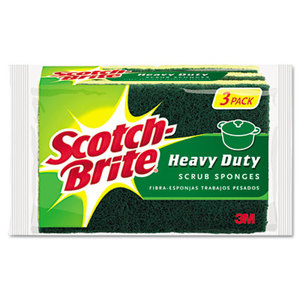 Heavy-Duty Scrub Sponge, 4 1/2 x 2 7/10 x 3/5 Green/Yellow, 3/Pack by 3M/COMMERCIAL TAPE DIV.