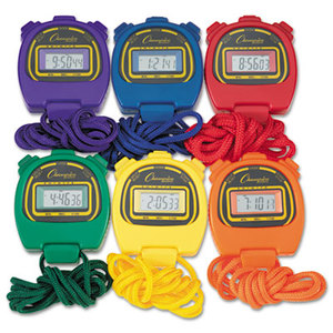 Water-Resistant Stopwatches, 1/100 Second, Assorted Colors, 6/Set by CHAMPION SPORT
