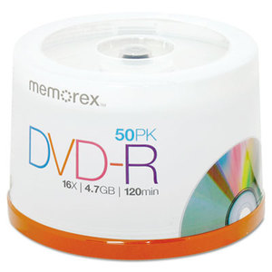 MEMOREX 32025639 DVD-R Discs, 4.7GB, 16x, Spindle, Silver, 50/Pack by MEMOREX