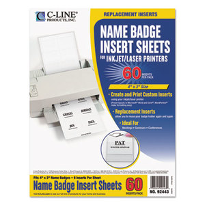 C-Line Products, Inc 92443 Name Badge Inserts, 4 x 3, White, 60/Pack by C-LINE PRODUCTS, INC