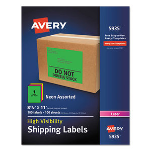 Avery 7278205935 Neon Shipping Label, Laser, 8 1/2 x 11, Neon Assorted, 100/Box by AVERY-DENNISON