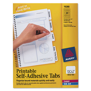 Avery 16280 Printable Plastic Tabs with Repositionable Adhesive, 1 1/4, White, 96/Pack by AVERY-DENNISON