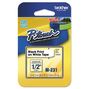 Brother Industries, Ltd M-231 M Series Tape Cartridge for P-Touch Labelers, 1/2w, Black on White by BROTHER INTL. CORP.