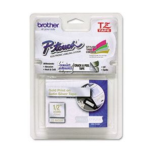 Brother Industries, Ltd TZMQ934 TZ Standard Adhesive Laminated Labeling Tape, 1/2" x 16.4 ft., Gold/Silver by BROTHER INTL. CORP.