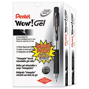 WOW! Retractable Gel Pen, .7mm, Translucent Barrel, Black Ink, 24/Pack by PENTEL OF AMERICA