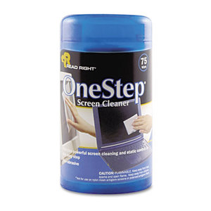 READ/RIGHT RR1409 OneStep CRT Screen Cleaner Wet Wipes, Cloth, 5 1/4 x 5 3/4, 75/Tub by READ/RIGHT