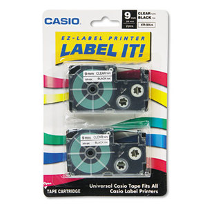 Casio Computer Co., Ltd XR9X2S Tape Cassettes for KL Label Makers, 9mm x 26ft, Black on Clear, 2/Pack by CASIO, INC.