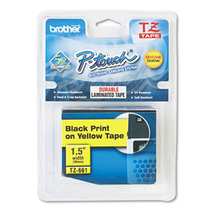 Brother Industries, Ltd TZE661 TZe Standard Adhesive Laminated Labeling Tape, 1-1/2w, Black on Yellow by BROTHER INTL. CORP.