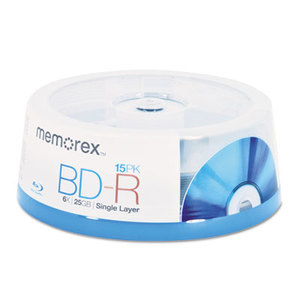 MEMOREX 32020024926 Blu-Ray BD-R Recordable Disc, 25GB, 6x Recording Speed, 15/Pack by MEMOREX