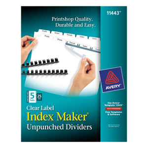 Avery 11443 Print & Apply Clear Label Unpunched Dividers w/White Tabs, 5-Tab, Ltr, 25 Sets by AVERY-DENNISON