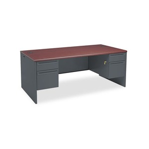 HON COMPANY 38180NS 38000 Series Double Pedestal Desk, 72w x 36d x 29-1/2h, Mahogany/Charcoal by HON COMPANY