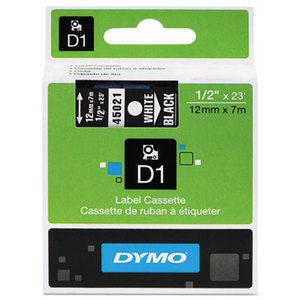 DYMO 45021 D1 Standard Tape Cartridge for Dymo Label Makers, 1/2in x 23ft, White on Black by DYMO