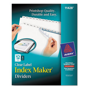 Avery 11428 Index Maker Print & Apply Clear Label Dividers w/White Tabs, 12-Tab, Letter by AVERY-DENNISON