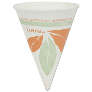 Bare Eco-Forward Paper Cone Water Cups, 4oz, White, 200/Pack, 25 Packs/Carton by SOLO CUPS