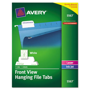 Avery 5567 Print/Write-On Hanging Tabs, 1/5 Tab, 2 1/16, White, 90/Pack by AVERY-DENNISON