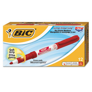 BIC GDE11 RED Great Erase Grip Fine Point Dry Erase Marker, Red, Dozen by BIC CORP.