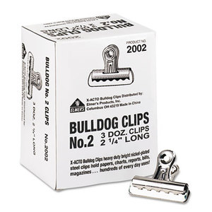 Bulldog Clips, Steel, 1/2" Capacity, 2-1/4"w, Nickel-Plated, 36/Box by ELMER'S PRODUCTS, INC.