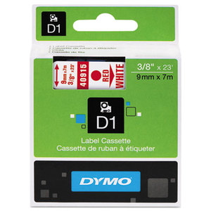 DYMO 40915 D1 Standard Tape Cartridge for Dymo Label Makers, 3/8in x 23ft, Red on White by DYMO