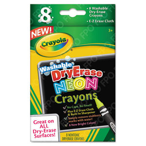 BINNEY & SMITH / CRAYOLA 98-8605 Washable Dry Erase Crayons w/E-Z Erase Cloth, Assorted Neon Colors, 8/Pack by BINNEY & SMITH / CRAYOLA