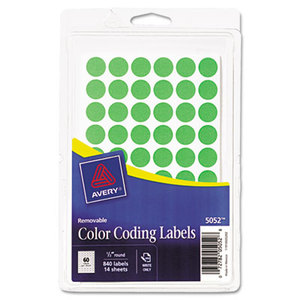 Avery 05052 Handwrite Only Removable Round Color-Coding Labels, 1/2" dia, Neon Green, 840/PK by AVERY-DENNISON