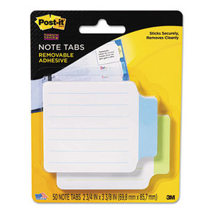 Super Sticky Removable Note Tabs, 3 3/8 x 2 3/4, 25/pad, 2 pads/PK, Green, Blue by 3M DATA PRODUCTS