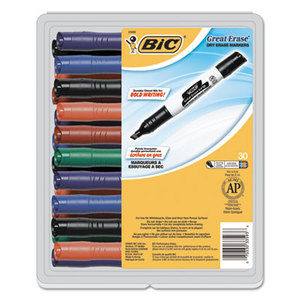 BIC GDEM-30-ASST Great Erase Grip Chisel Tip Dry Erase Marker, Assorted, 30/Pack by BIC CORP.